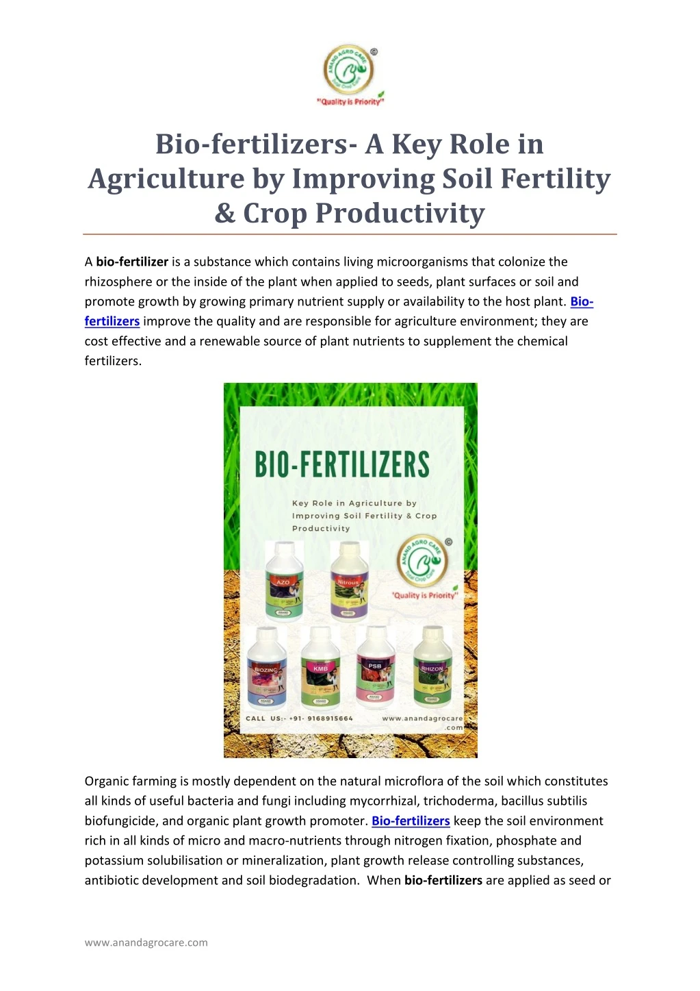 bio fertilizers a key role in agriculture