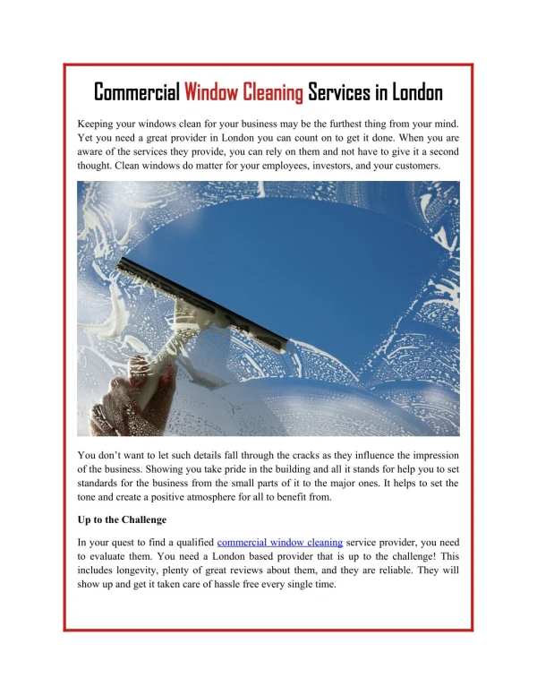 Commercial Window Cleaning Services in London