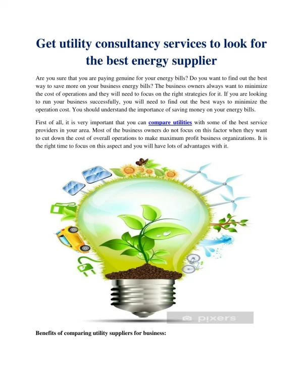 Get utility consultancy services to look for the best energy supplier