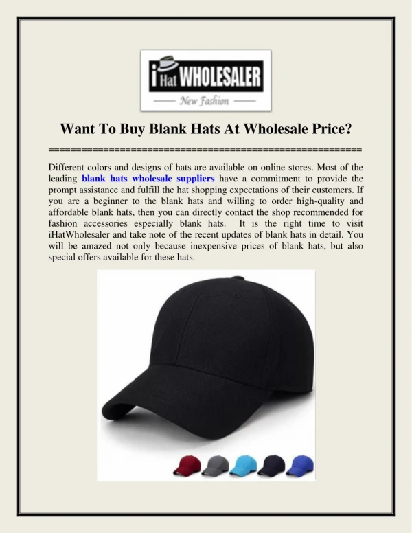 Want To Buy Blank Hats At Wholesale Price?