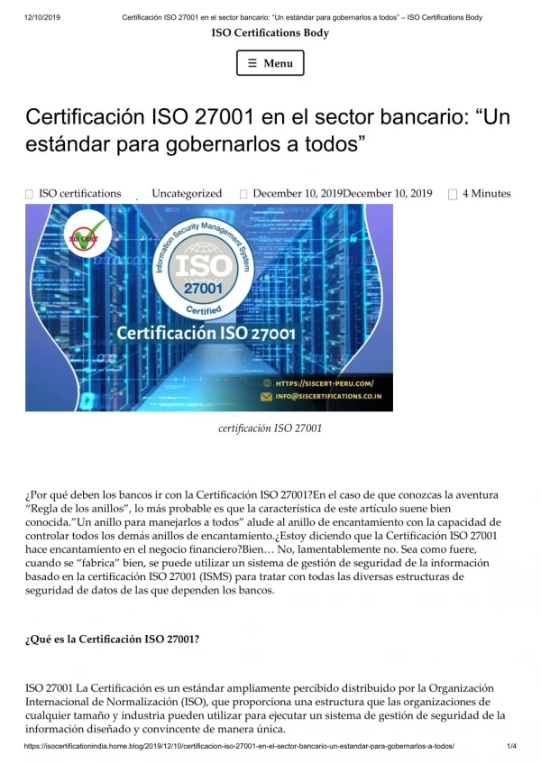 Certificación ISO 27001 en el sector bancario: “Un estándar para gobernarlos a todos”