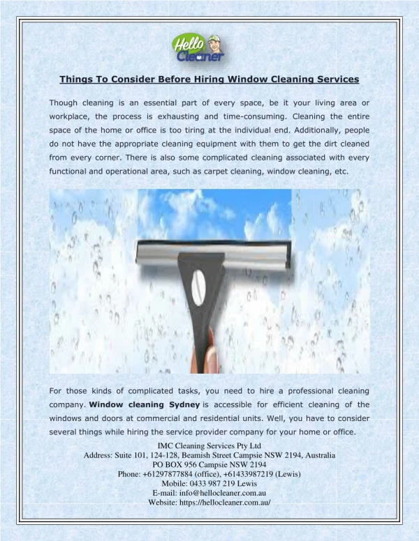 Things To Consider Before Hiring Window Cleaning Services