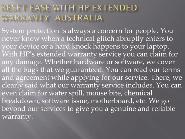 reset ease with hp extended warranty australia