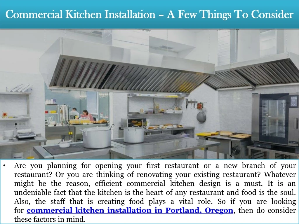commercial kitchen installation a few things to consider
