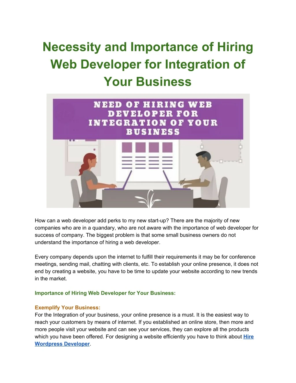 necessity and importance of hiring web developer