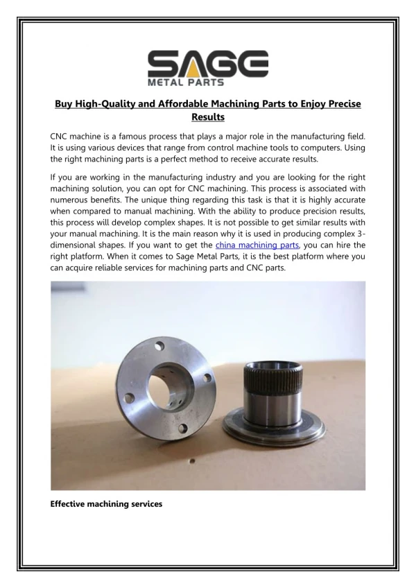 Buy High-Quality and Affordable Machining Parts to Enjoy Precise Results