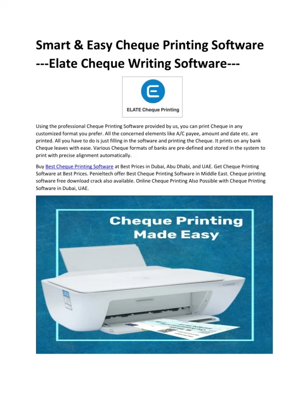 Smart Cheque Printing Software - Elate Cheque Writing Software
