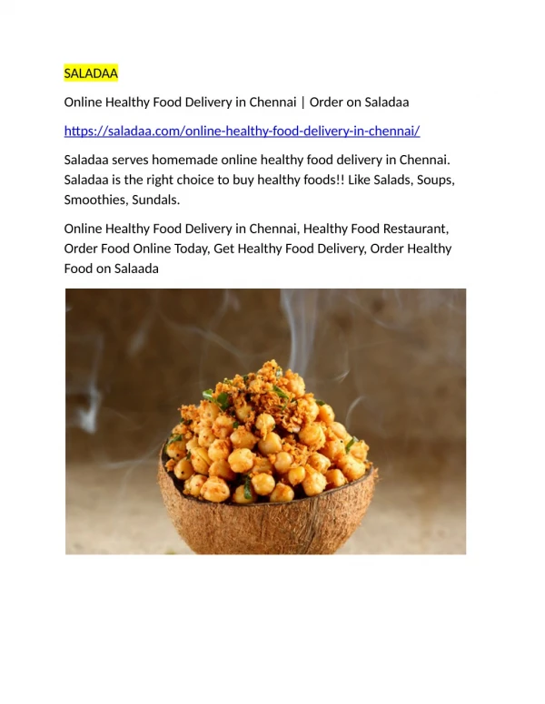 Online Healthy Food Delivery in Chennai | Order on Saladaa