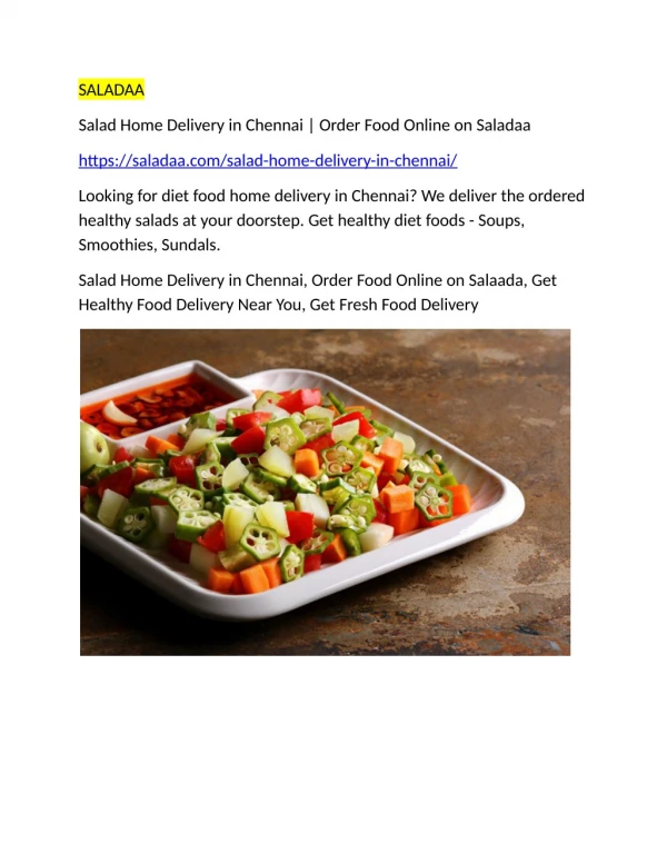 Salad Home Delivery in Chennai | Order Food Online on Saladaa