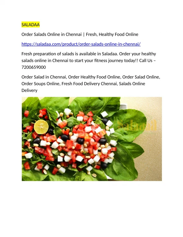 Saladaa | Order Salads Online in Chennai | Fresh, Healthy Food Online