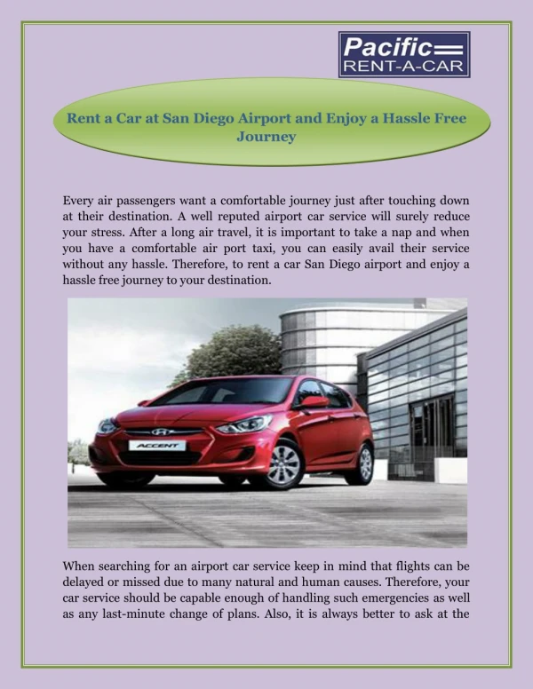 Rent a Car at San Diego Airport and Enjoy a Hassle Free Journey
