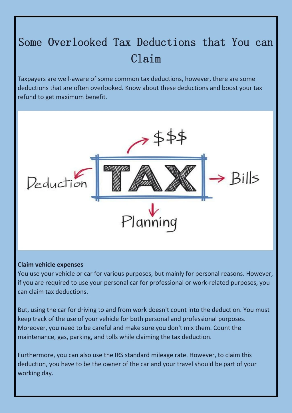some overlooked tax deductions that you can some