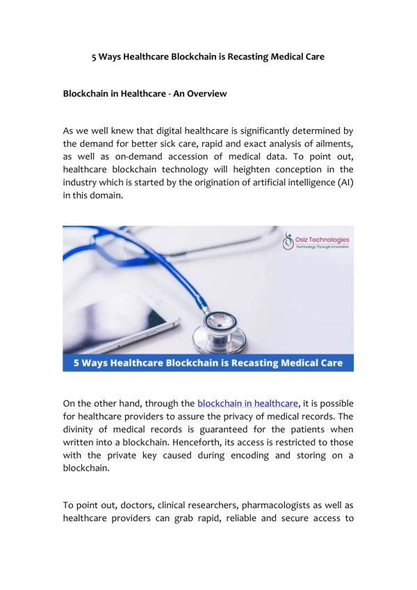 5 Ways Healthcare Blockchain is Recasting Medical Care