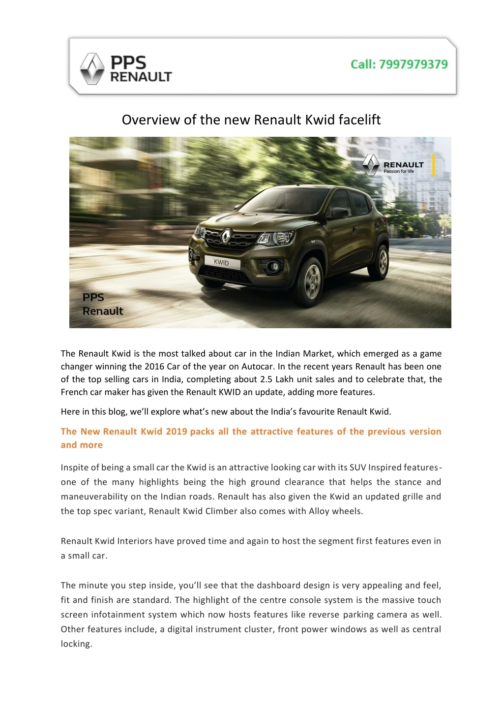 overview of the new renault kwid facelift