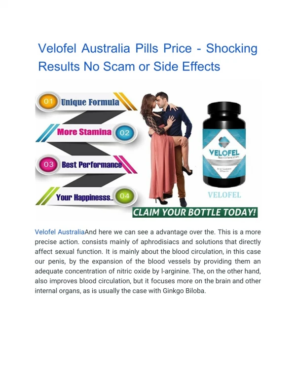 Velofel Australia Pills Price - Shocking Results No Scam or Side Effects