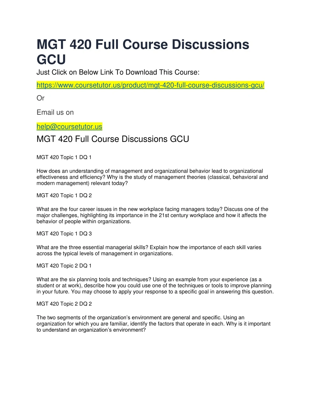 mgt 420 full course discussions gcu just click