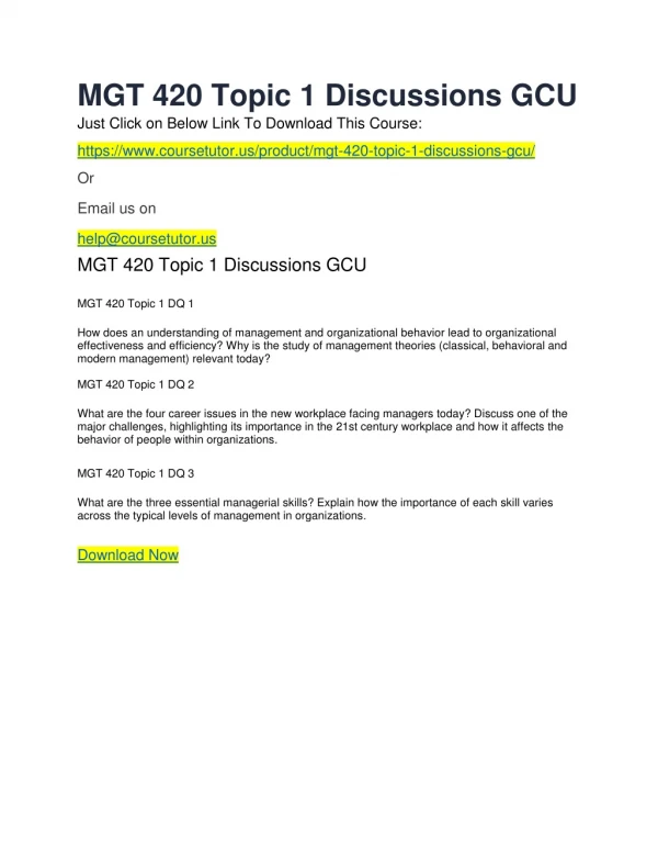 MGT 420 Topic 1 Discussions GCU