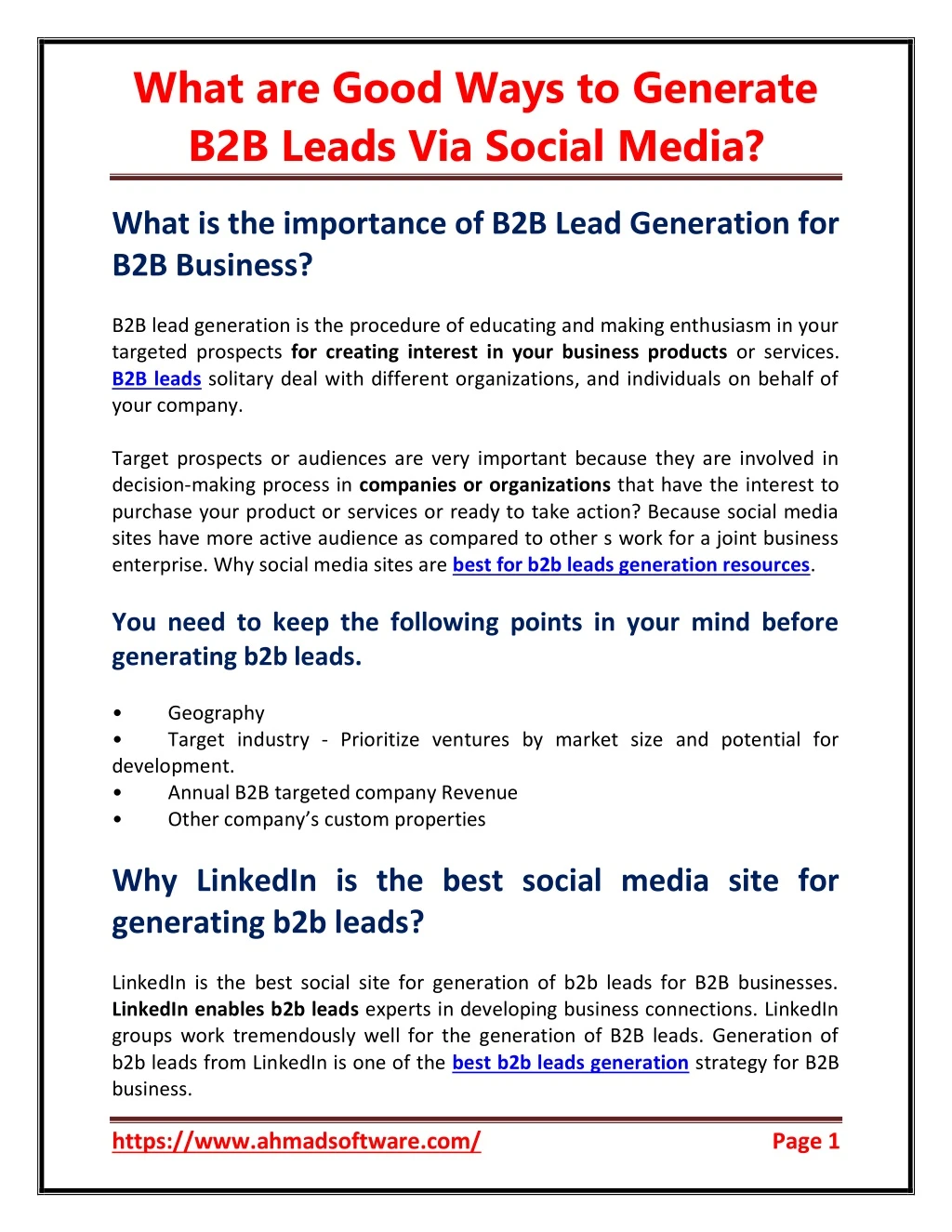 what are good ways to generate b2b leads