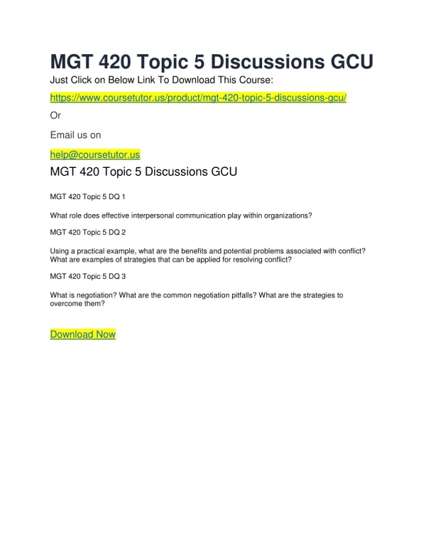 MGT 420 Topic 5 Discussions GCU