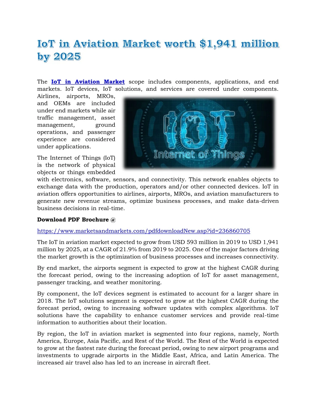 the iot in aviation market scope includes