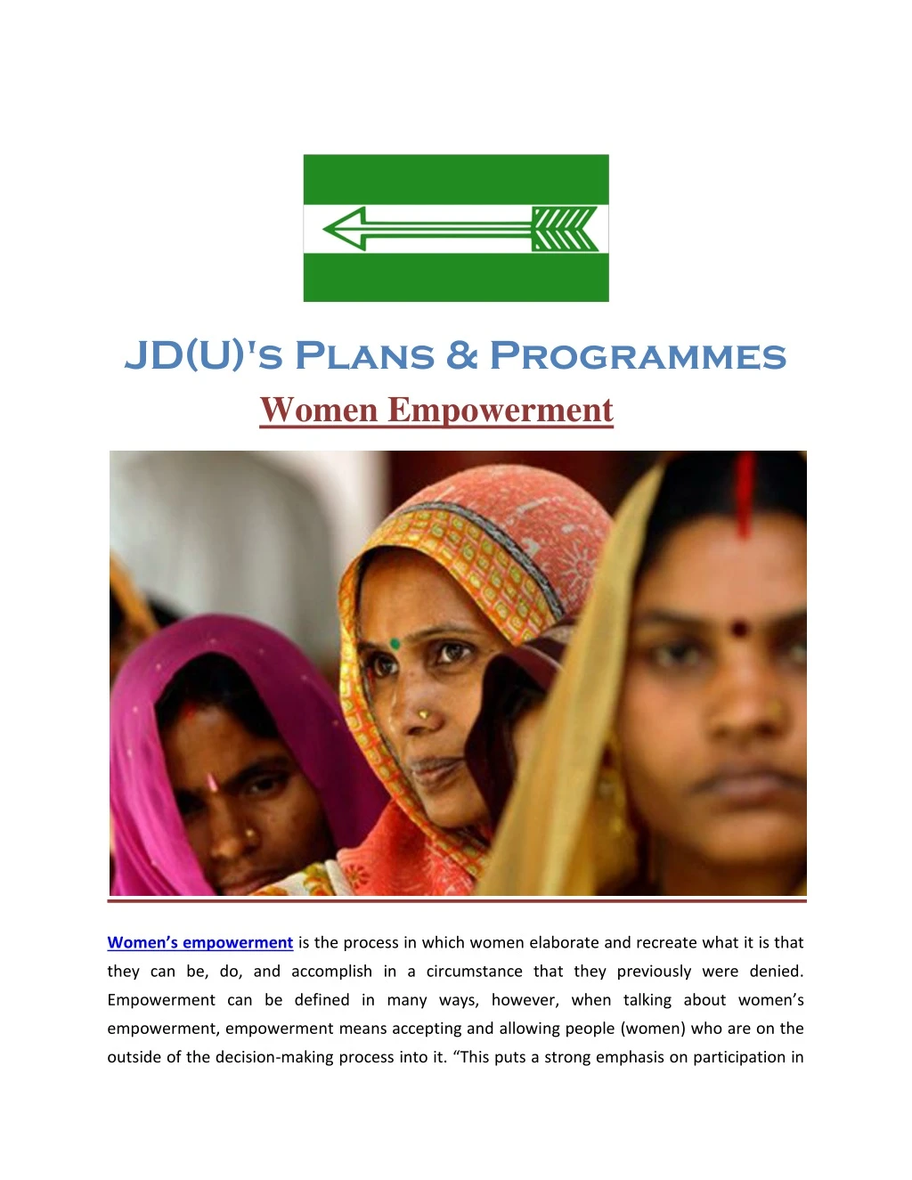jd u s plans programmes women empowerment