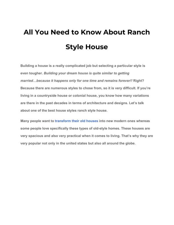 All You Need to Know About Ranch Style House