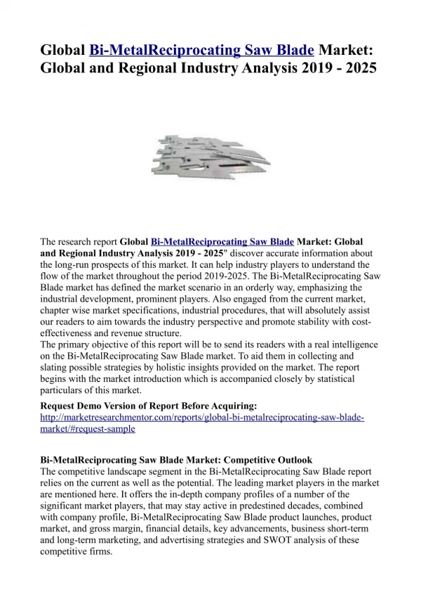 global bi metalreciprocating saw blade market