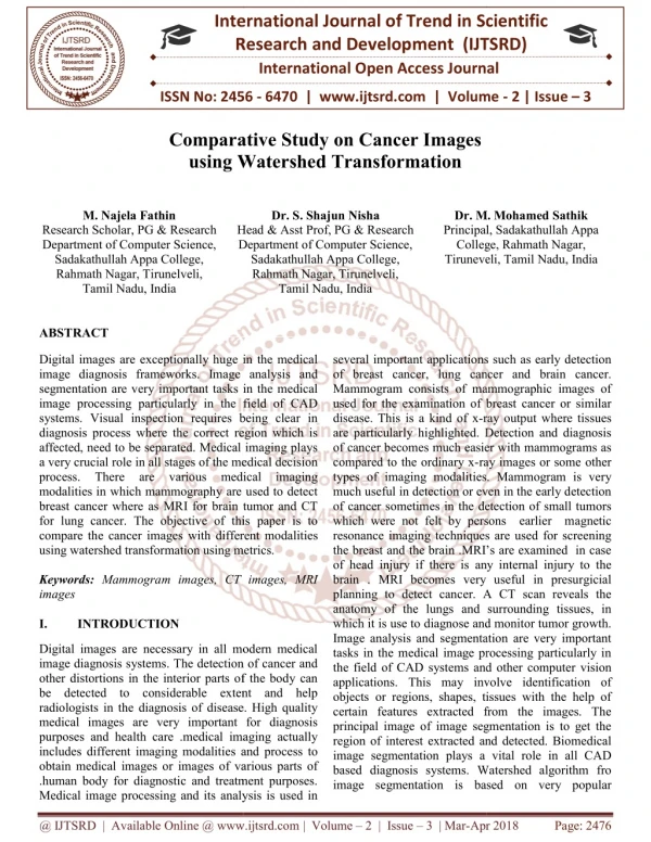 Comparative Study on Cancer Images using Watershed Transformation