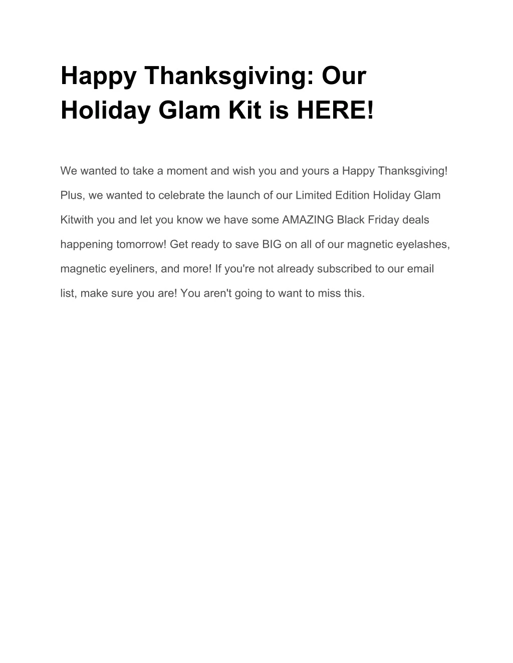 happy thanksgiving our holiday glam kit is here