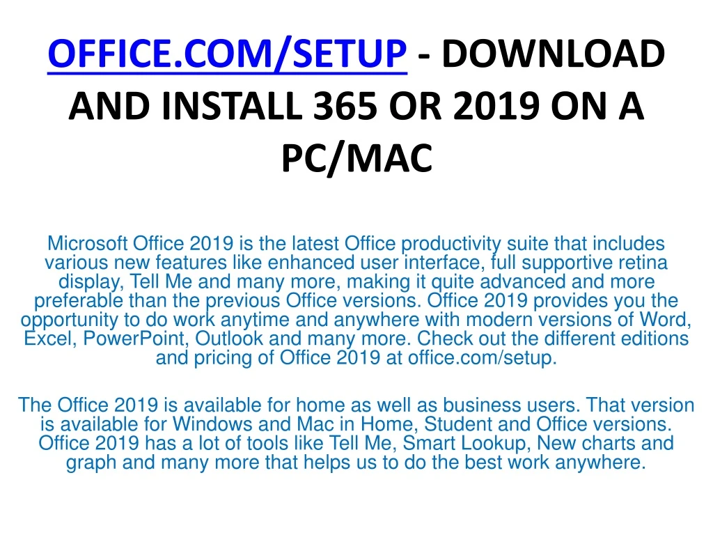 office com setup download and install 365 or 2019