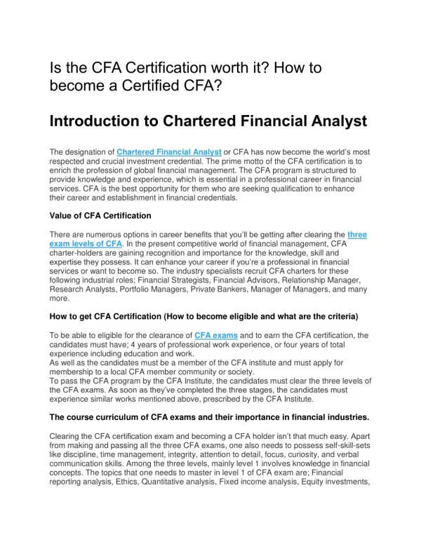 CFA Certification: How to get it? Is it a worthiest career option?