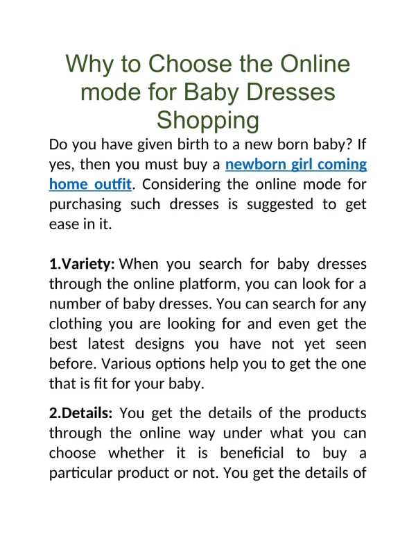 Why to Choose the Online Mode for Baby Dresses Shopping