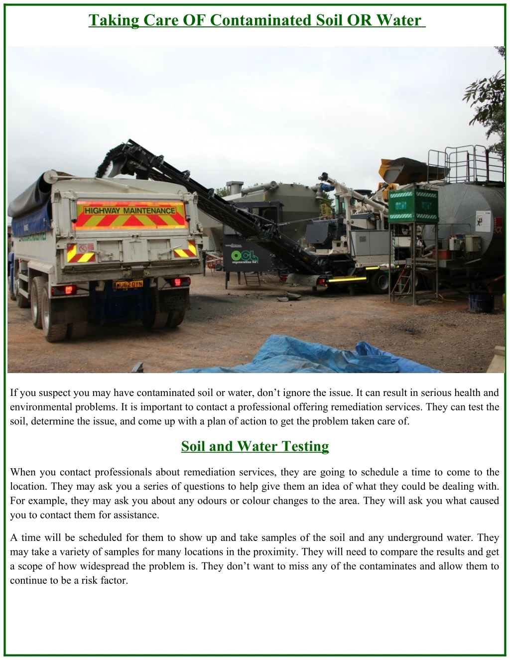 taking care of contaminated soil or water