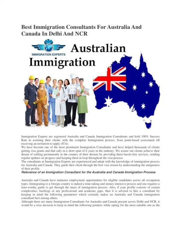 Best Immigration Consultants For Australia And Canada In Delhi And NCR