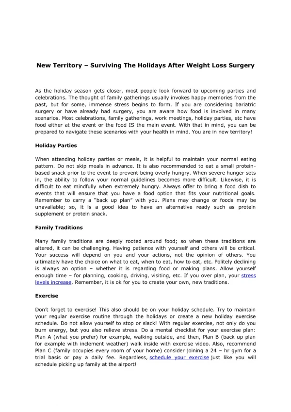 New Territory – Surviving The Holidays After Weight Loss Surgery