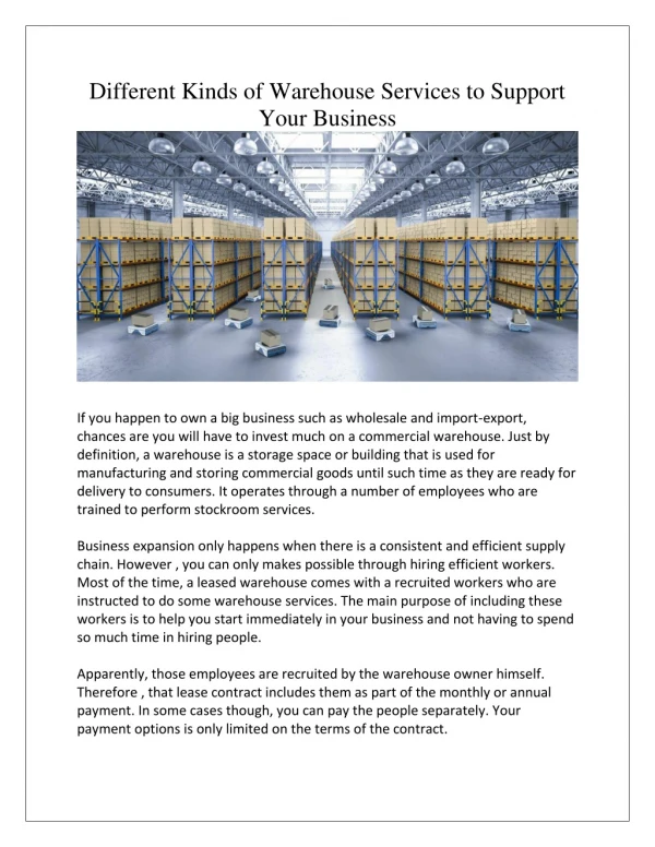 Different Kinds of Warehouse Services to Support Your Business