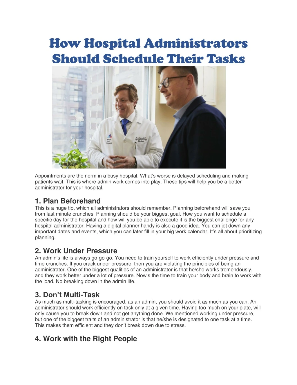 how hospital administrators should schedule their