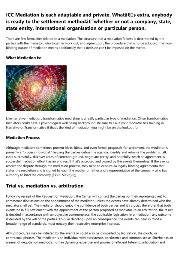 icc mediation is each adaptable and private what