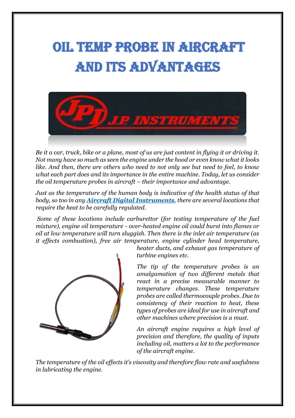 oil temp probe in aircraft oil temp probe