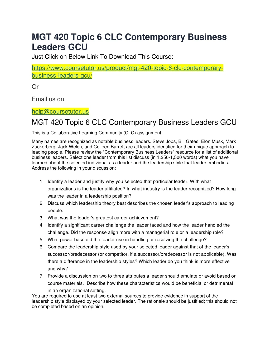 mgt 420 topic 6 clc contemporary business leaders