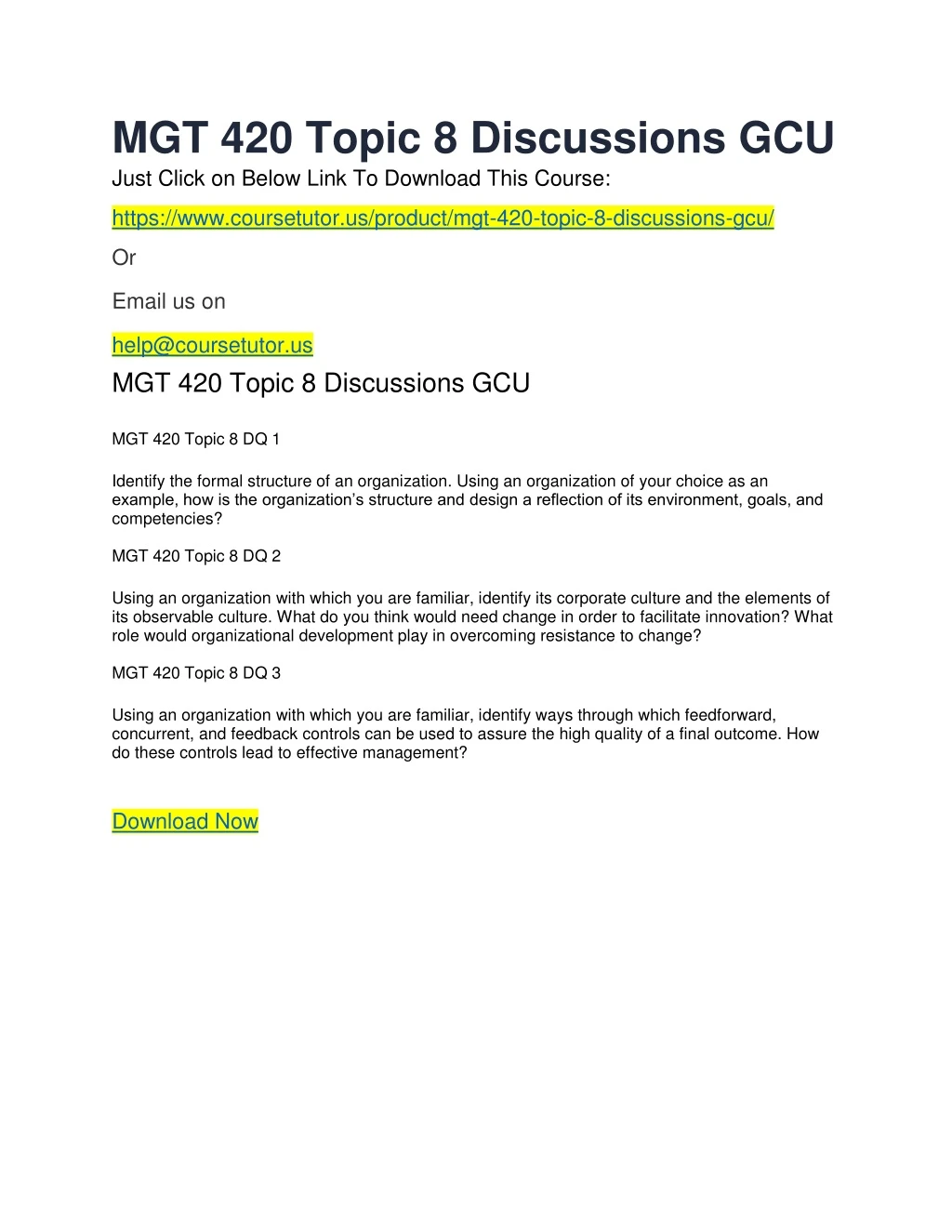 mgt 420 topic 8 discussions gcu just click