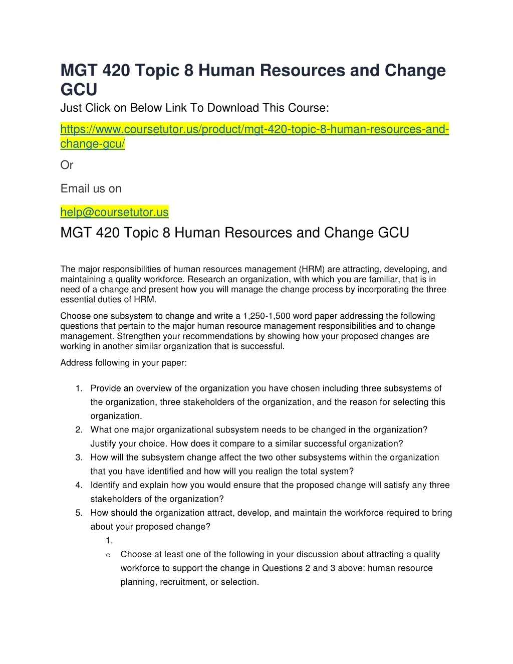 mgt 420 topic 8 human resources and change