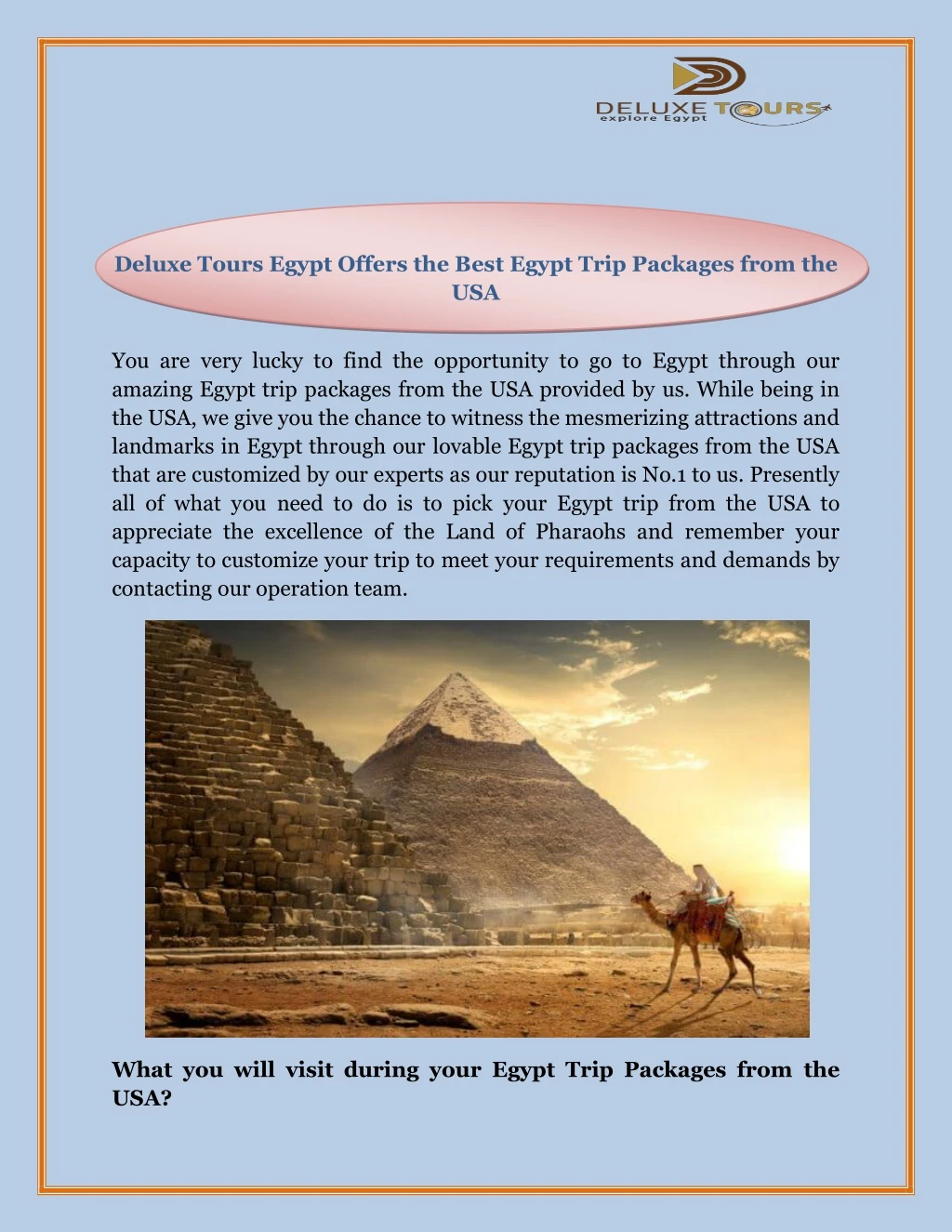 deluxe tours egypt offers the best egypt trip