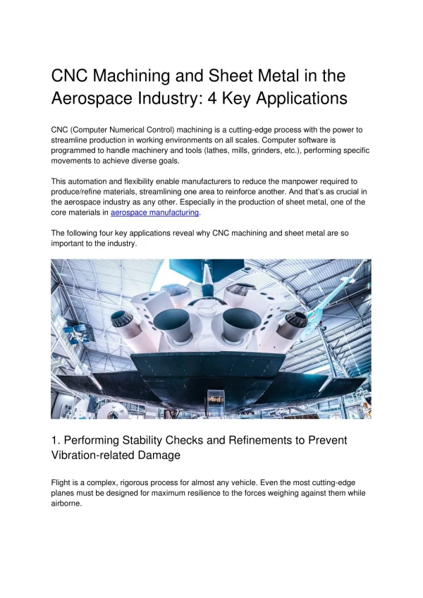 CNC Machining in the Aerospace Industry - 4 Key Applications