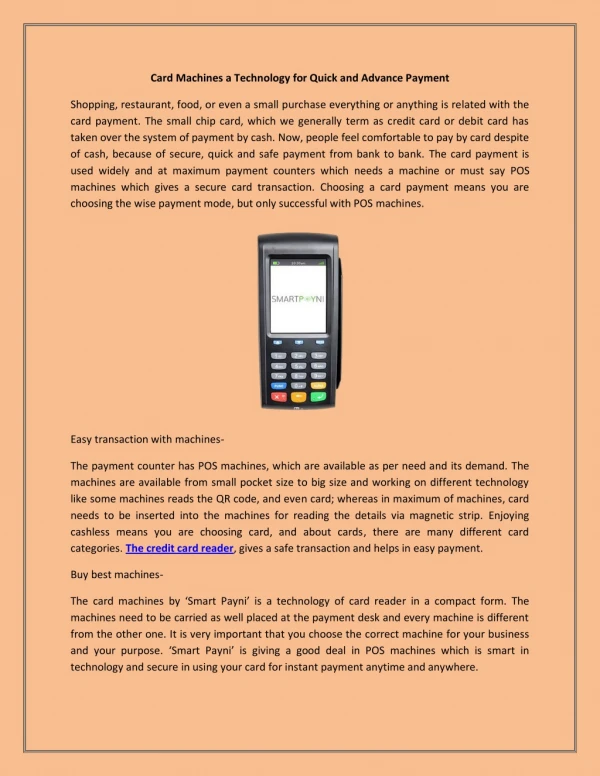 card machines a technology for quick and advance