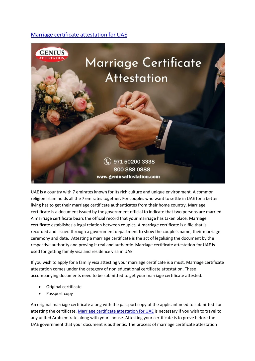 marriage certificate attestation for uae