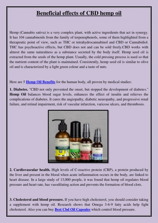 Beneficial effects of CBD hemp oil
