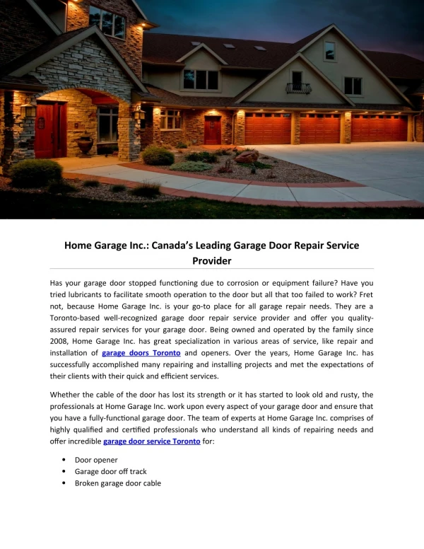 Home Garage Inc.: Canada’s Leading Garage Door Repair Service Provider