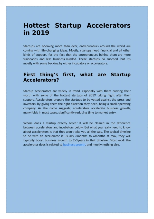 hottest startup accelerators in 2019