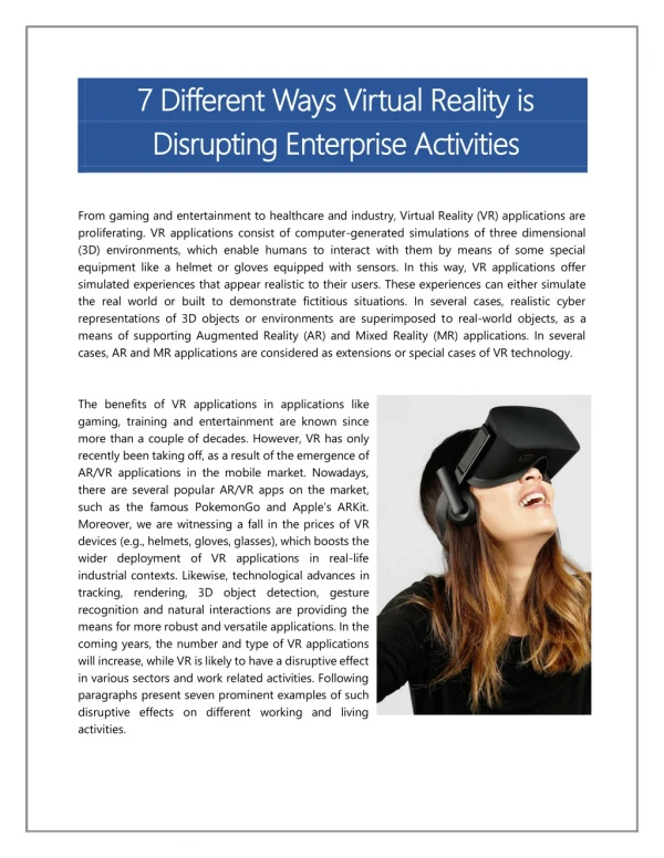 Virtual Reality Systems - Disrupting Enterprise Activities